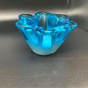 Vintage Sasaki Glass Company Blue Biomorphic Art Glass